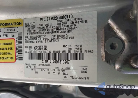 2013 Lincoln Mkz from USA, damaged, VIN 3LN6L2J94DR813207